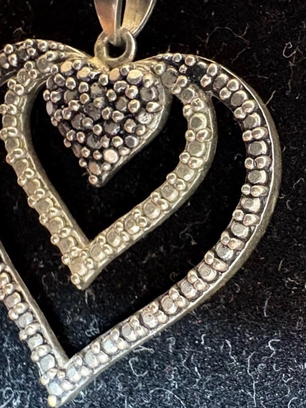 925 Thai Silver Double Heart Pendant Necklace Layered Hearts - Picture 3 of 7